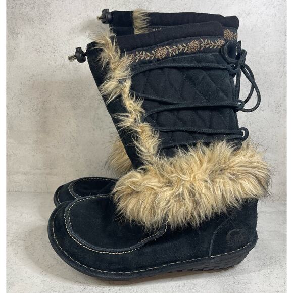 Sorel Sedna Thinsulate Black Waterproof Faux Fur Trim Boots Size W7 US - Picture 7 of 10